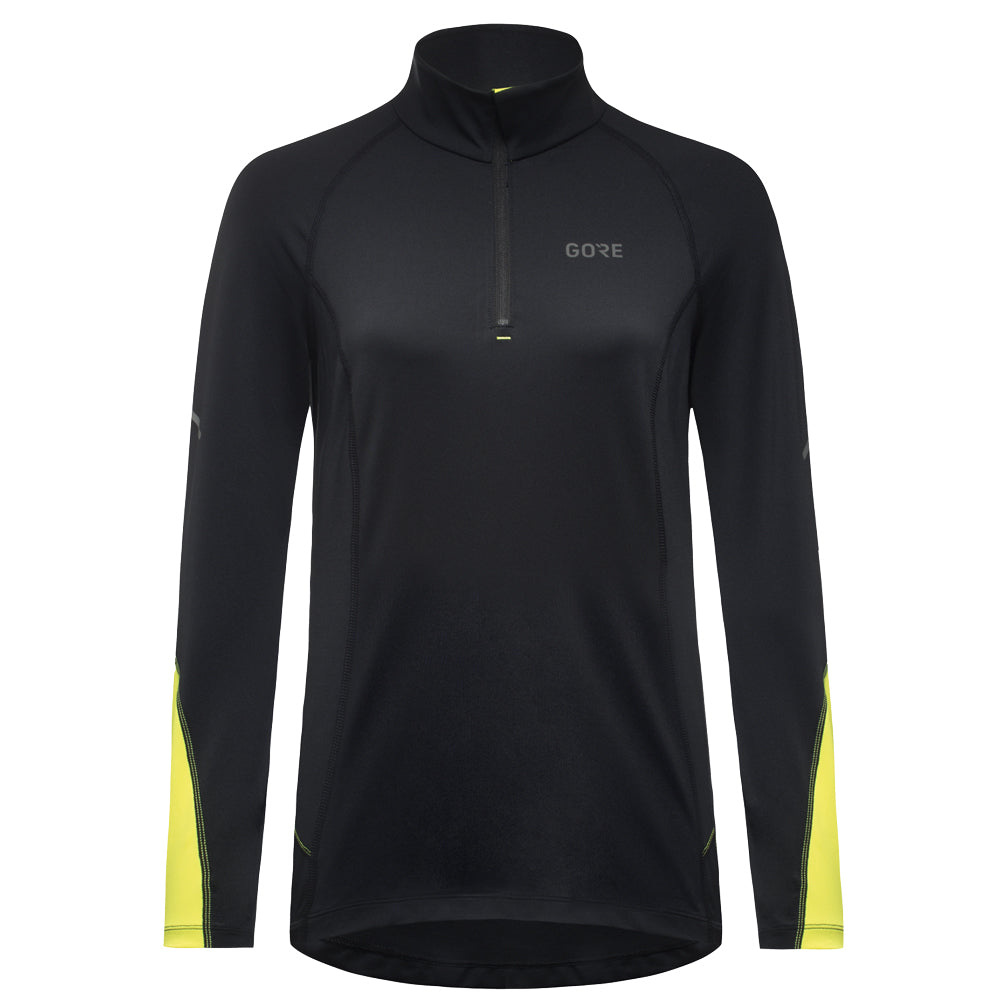 GoreWear Mid Long Sleeve Half Zip Women's Running Top - Black/Neon Yellow