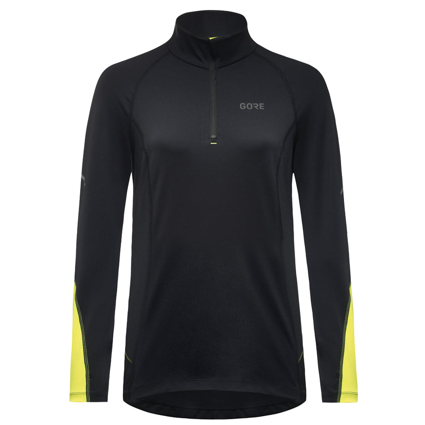 GoreWear Mid Long Sleeve Half Zip Women's Running Top - Black/Neon Yellow