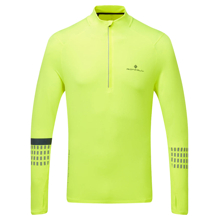 Ronhill Tech Afterhours Halfzip Long Sleeve Men's Running Top - Yellow/Charcoal/Reflective