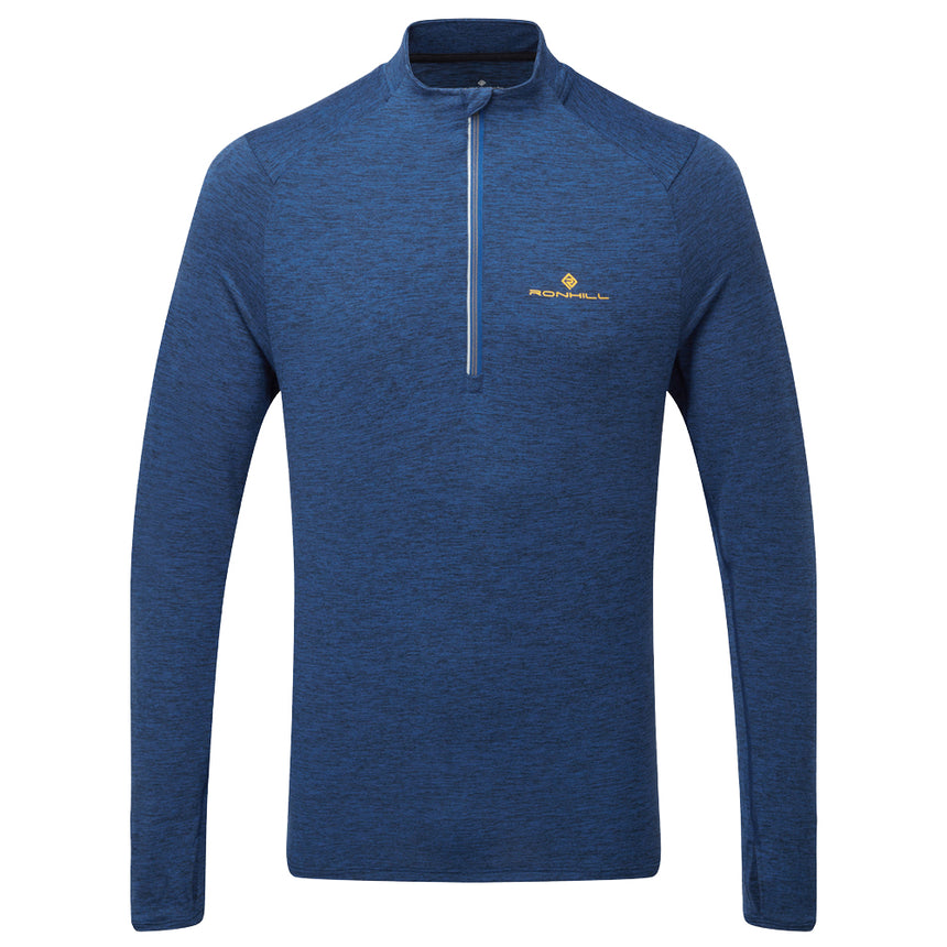 Ronhill Life Practice Halfzip Long Sleeve Men's Running Top - Dark Cobalt Marl/Sunray