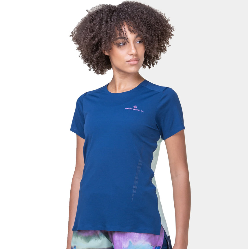 Ronhill Tech Race Short Sleeve Women's Running Tee - Dark Navy/Honeydew