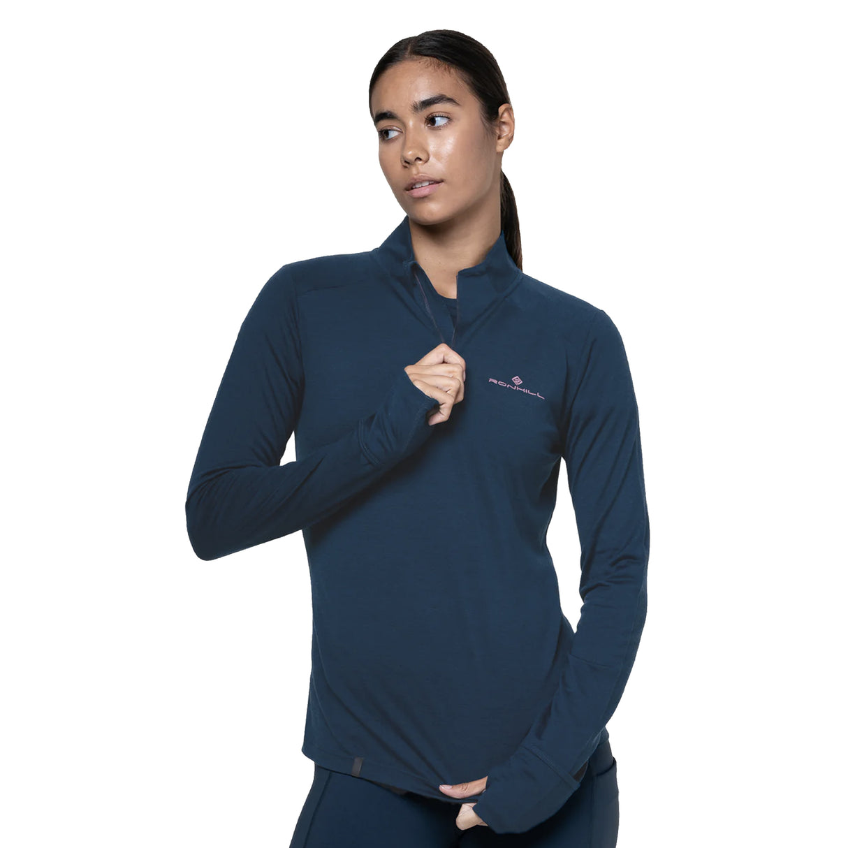 Ronhill Tech Merino Half Zip Women's Running Top - Dark Navy/Dusty Tulip