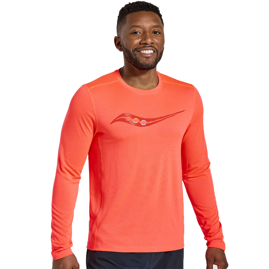 Saucony Stopwatch Graphic Men's Long Sleeve Running Tee - ViziRed
