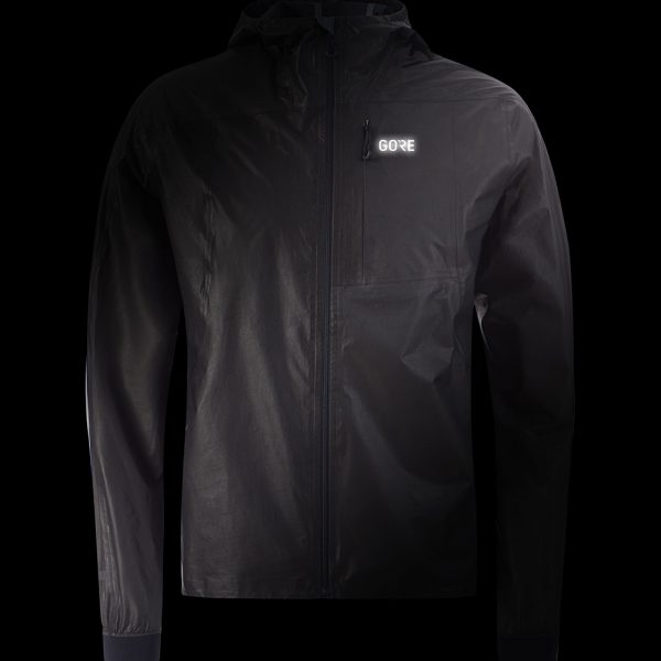 Gore Wear Men's Gore-Tex Shakedry Hooded Running Jacket Front View with Flash logo