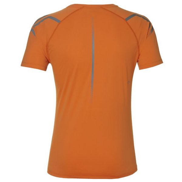 Asics Icon Short Sleeve Men's Running Top - Orange/Mist Grey Back View