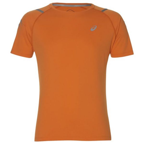 Asics Icon Short Sleeve Men's Running Top - Orange/Mist Grey Front View