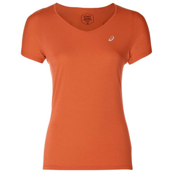 Asics V-Neck Short Sleeve Women's Running Tee orange front