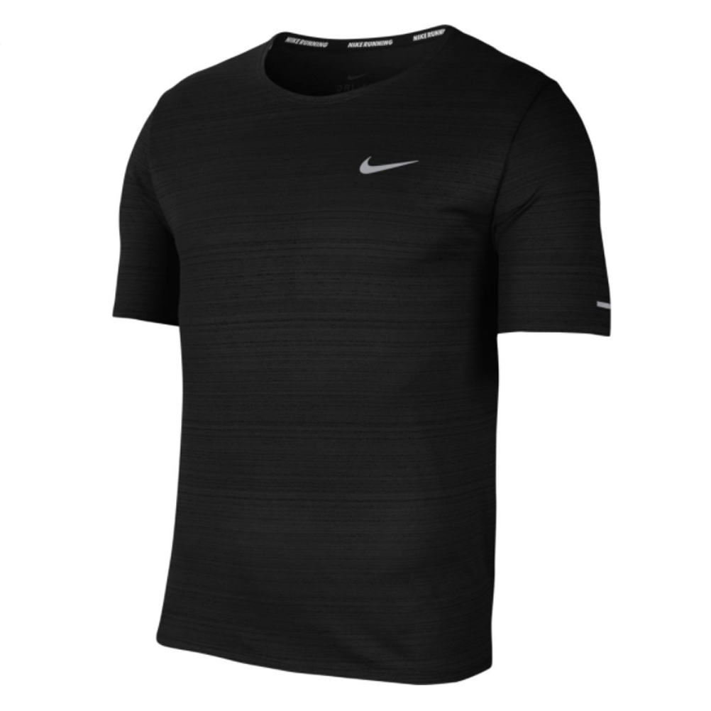 Nike Men's Miler DF Short Sleeve Running Tee - Black/Reflective Silver ...