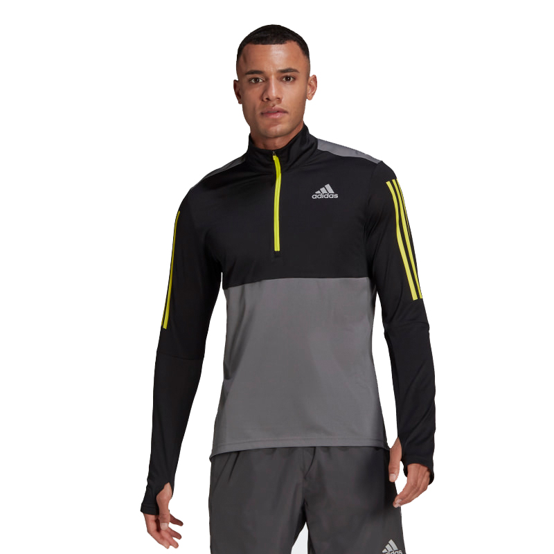 bouw evenaar Roest Adidas Own The Run Half Zip Long Sleeve Men's Running Top - Grey  Five/Black/Acid Yellow | The Running Outlet