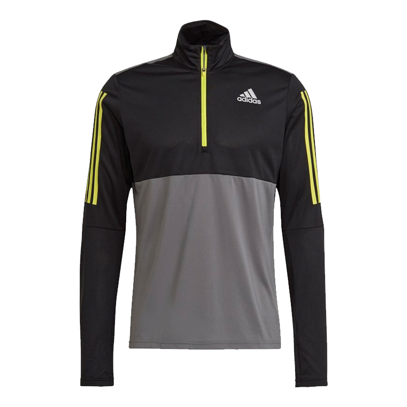Adidas Own The Run Half Zip Long Sleeve Men's Running Top - Grey  Five/Black/Acid Yellow