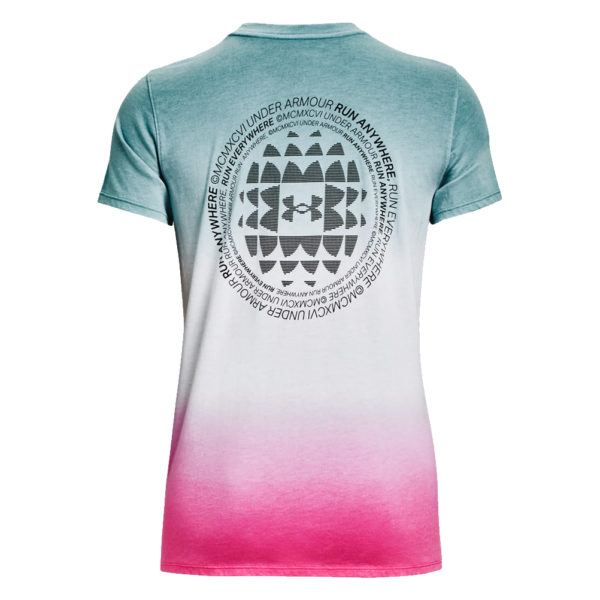 Under Armour Run Anywhere Short Sleeve Women's Running Top - Retro Teal/Electro Pink - Image 2