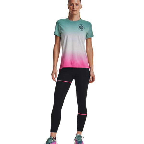 Under Armour Run Anywhere Short Sleeve Women's Running Top - Retro Teal/Electro Pink - Image 3
