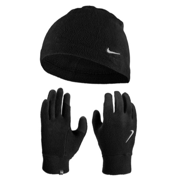 Nike Fleece Men's Hat and Glove Set black silver