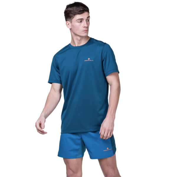 Ronhill Tech 5inch Men's Running Short - Petrol/Fluo Orange - Image 3