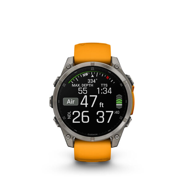 Garmin Fēnix® 8 AMOLED 47 mm Running Watch - Sapphire, Titanium with Spark Orange/Graphite Silicone Band