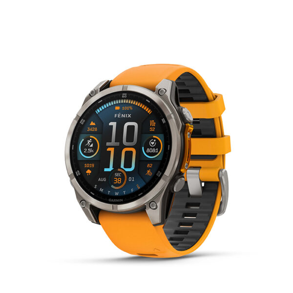 Garmin Fēnix® 8 AMOLED 47 mm Running Watch - Sapphire, Titanium with Spark Orange/Graphite Silicone Band - Image 2